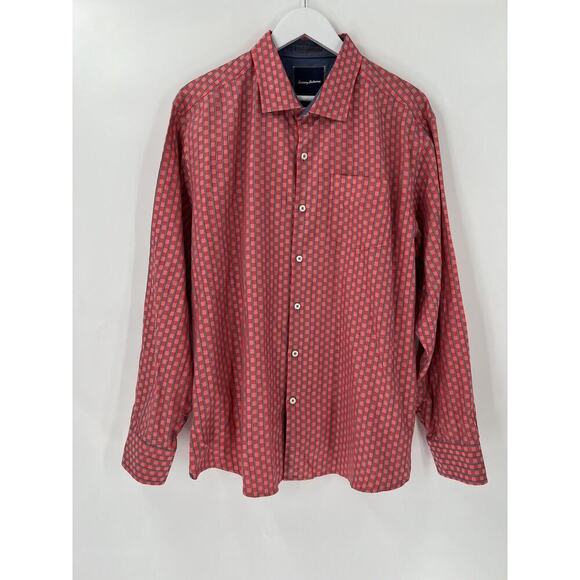 Tommy Bahama Button Down Shirt Mens XL Red Check Print Long Sleeves Casual Top - Picture 1 of 13